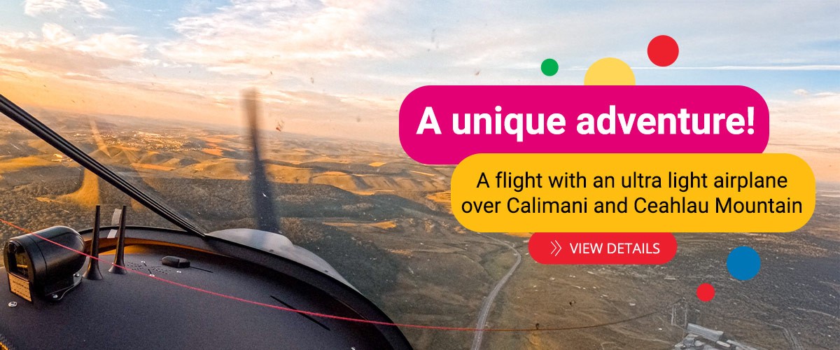 A flight with an ultra light airplane over Calimani and Ceahlau Mountains, in Cluj-Napoca